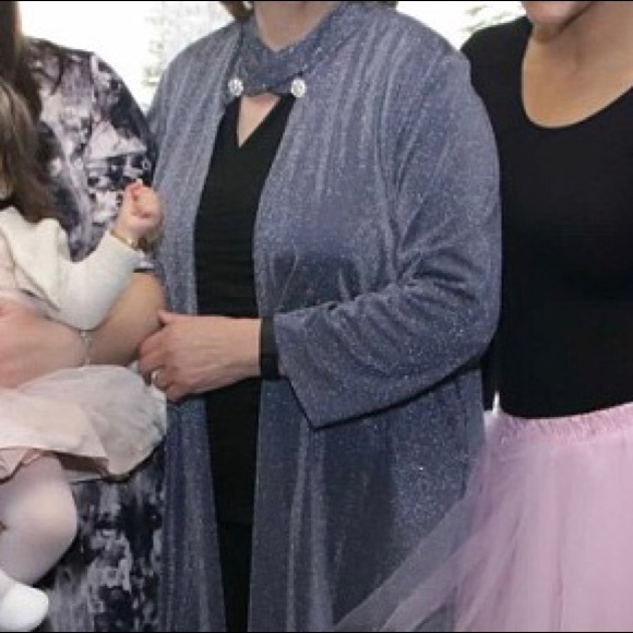 Two Piece Sparkly Gray Jacket over Black Dress - Picture 6 of 6